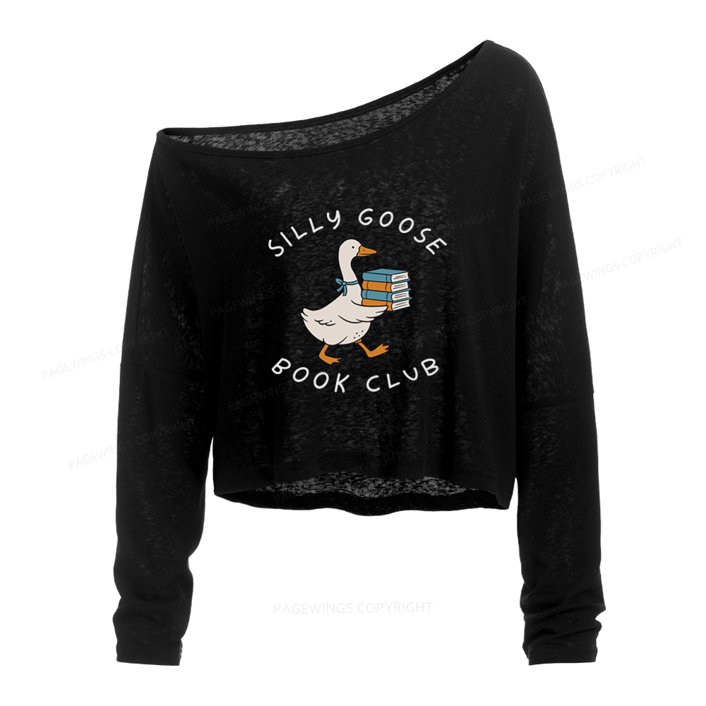Pagewings Silly Goose Book Club Slouchy Long Sleeve Off Shoulder T-shirt