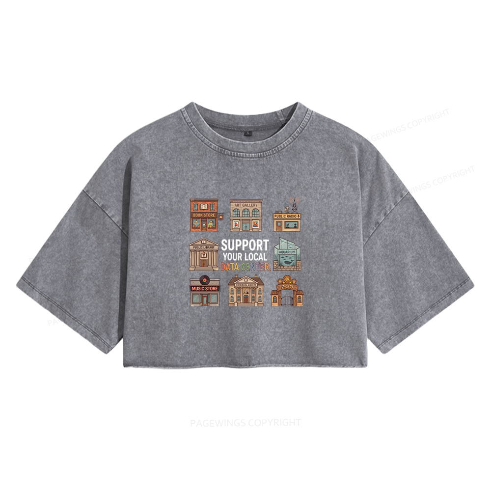 Pagewings Support Your Local Data Center Women's Washed Cropped T-shirt