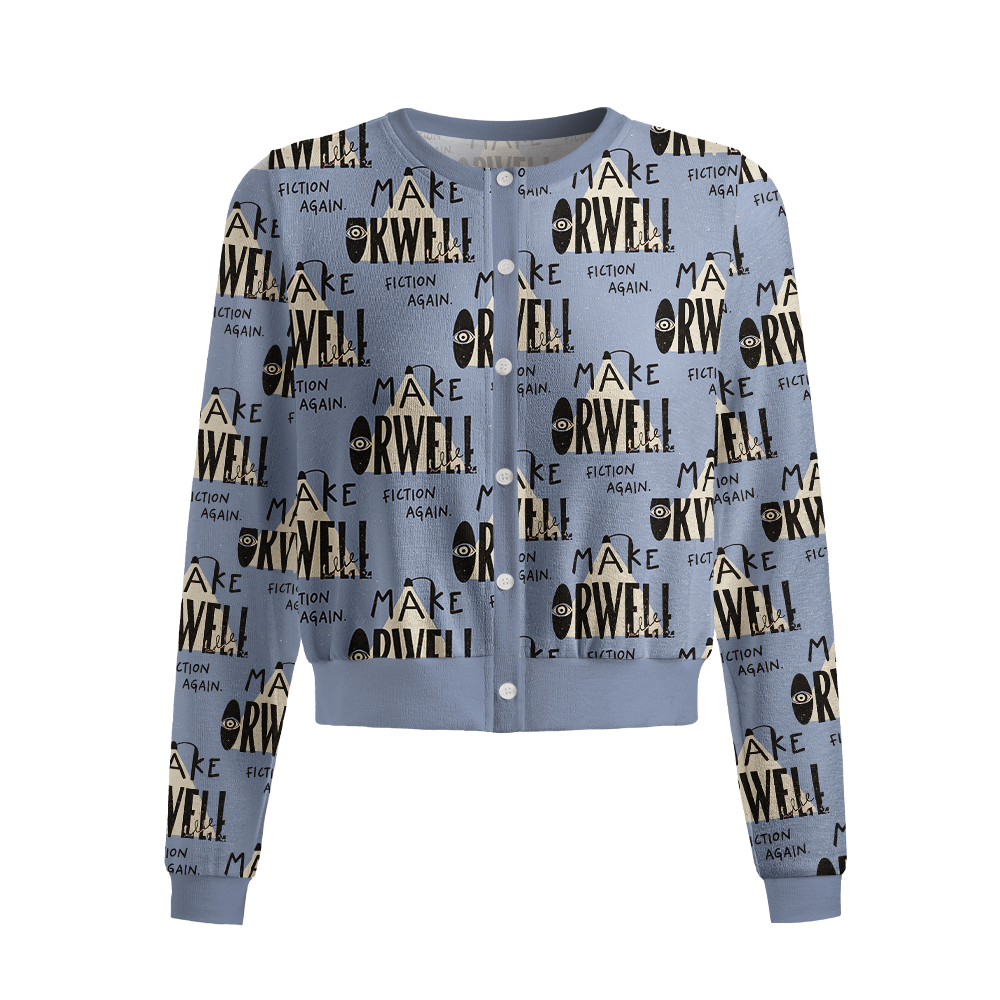 Pagewings Make Orwell Fiction Again Crew Neck Cardigan Sweaters