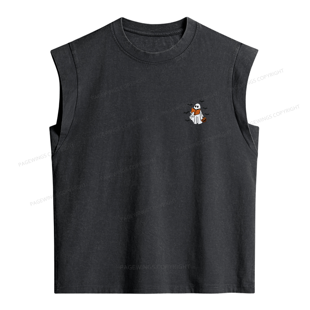 Pagewings Embroidered Book Lover Halloween Women's Washed Tank Top