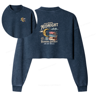 Pagewings Midnight Readers Society Washed Crop Sweatshirt