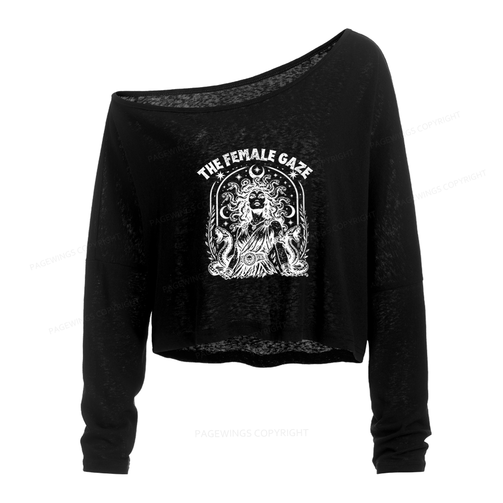 Pagewings Vintage Medusa Feminist Slouchy Long Sleeve Off Shoulder T-shirt