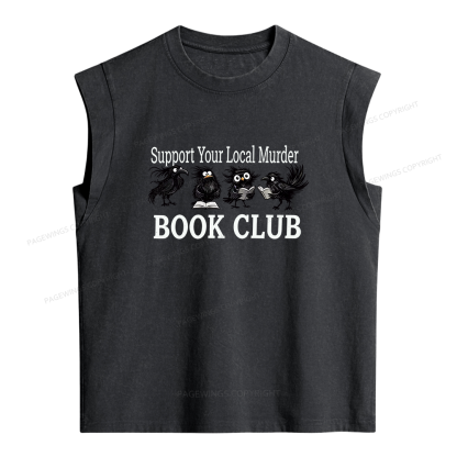 Pagewings Support Your Local Murder Book Club Women's Washed Tank Top