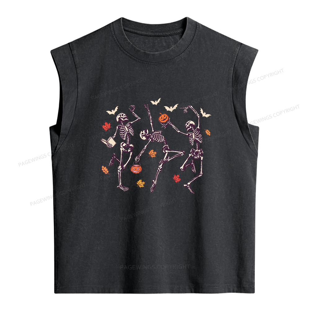 16813Pagewings Dancing Skeleton Women's Washed Tank Top