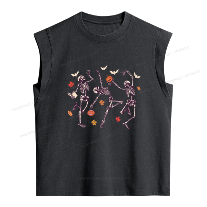 16813Pagewings Dancing Skeleton Women's Washed Tank Top