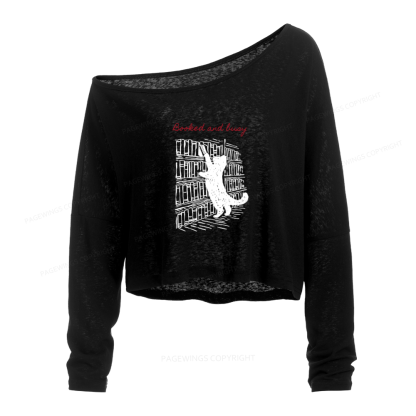 Pagewings Booked and Busy Slouchy Long Sleeve Off Shoulder T-shirt