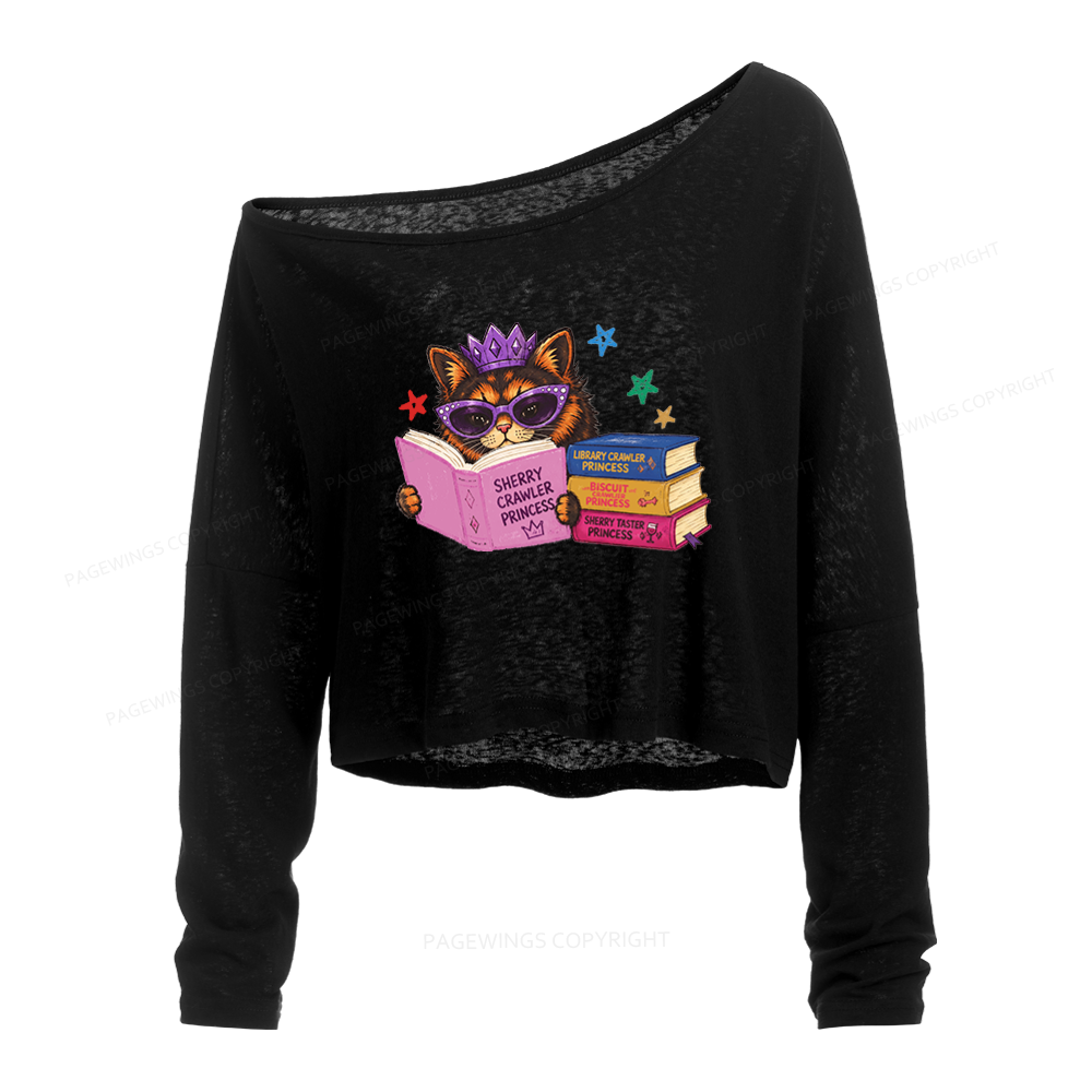 Pagewings Sci-Fi Book Lover Slouchy Long Sleeve Off Shoulder T-shirt