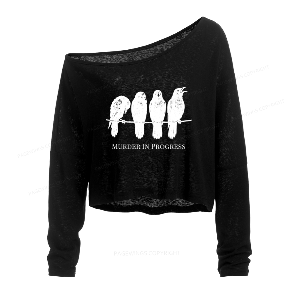 Pagewings Murder In Progress Slouchy Long Sleeve Off Shoulder T-shirt