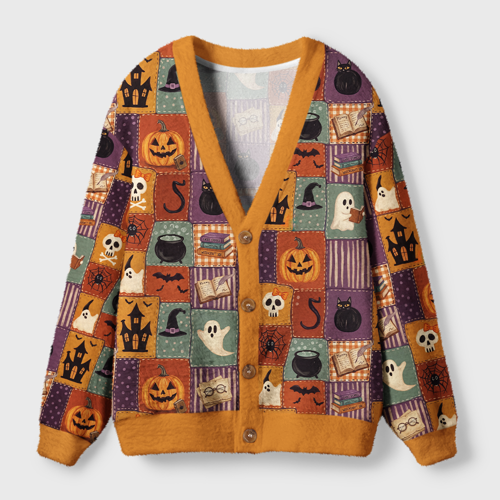 Pagewings Halloween Bookish Light Knit Unisex Cardigan Sweaters