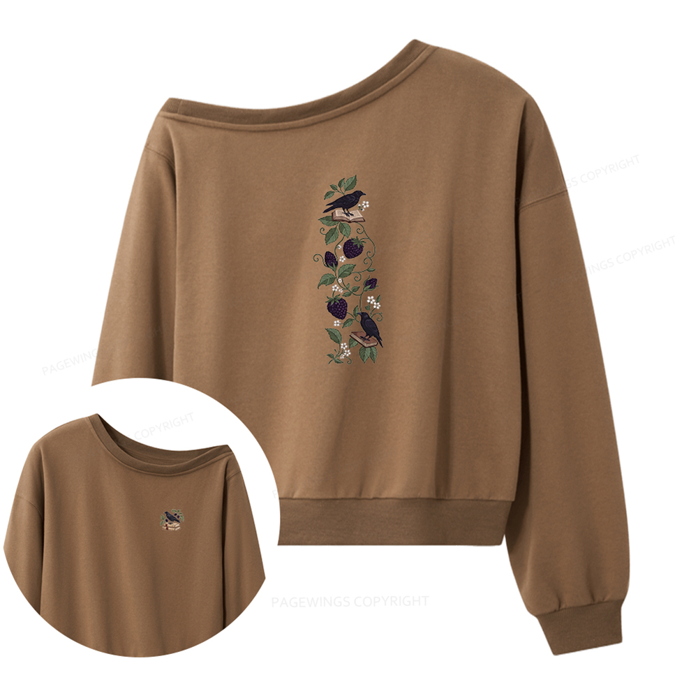 Pagewings Raven On Books Women Off Shoulder Sweatshirt