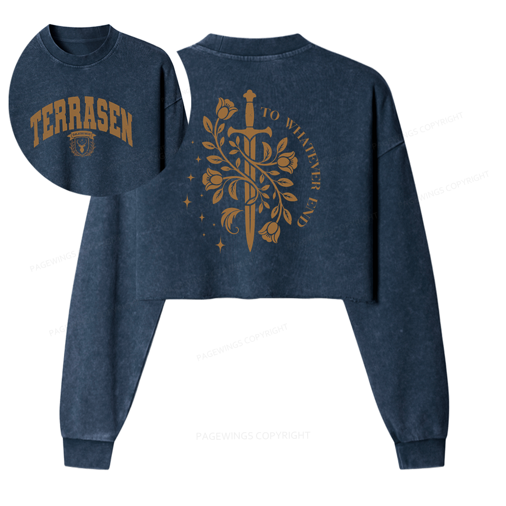 Pagewings Fantasy Novel Lovers Washed Crop Sweatshirt