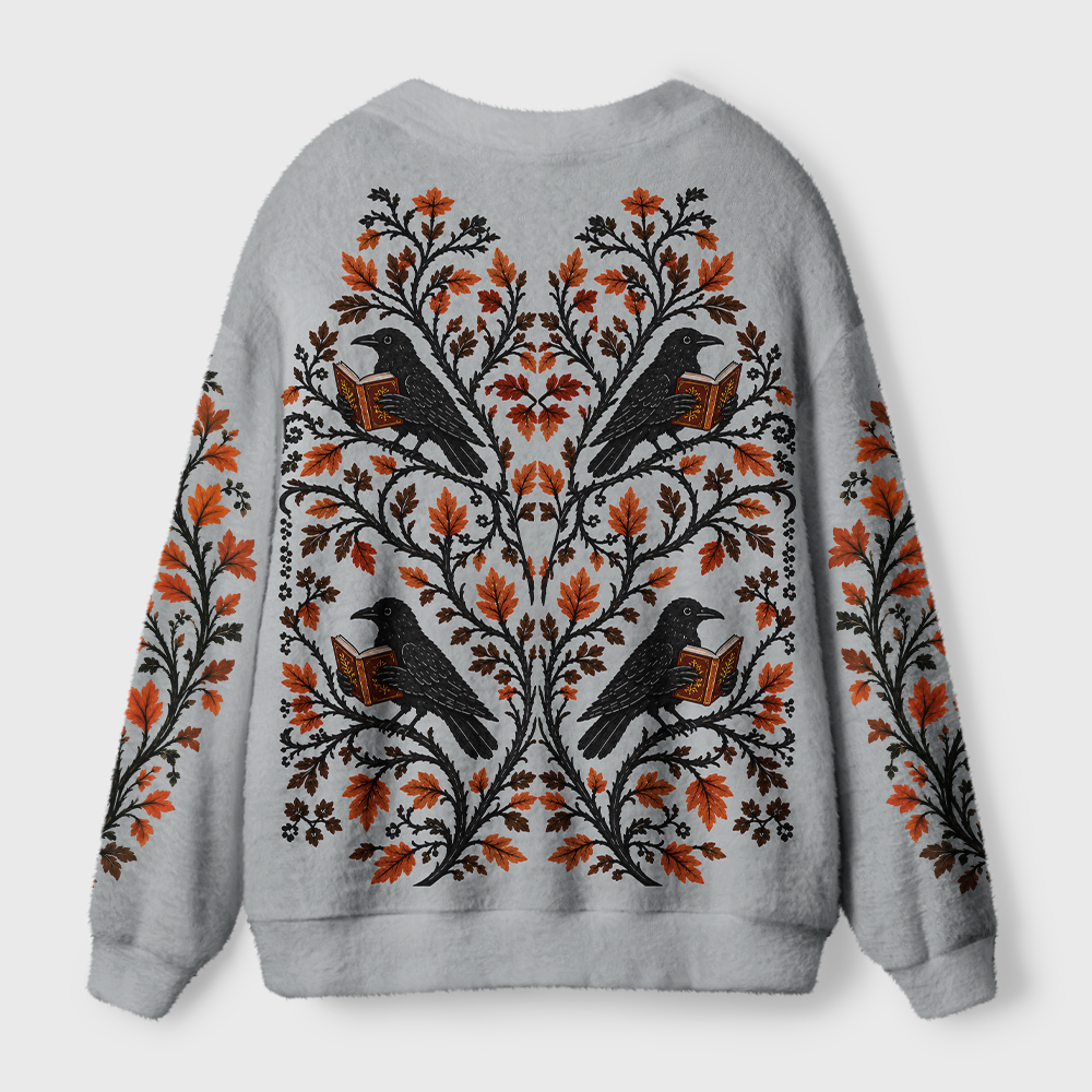Pagewings Reading Crow Light Knit Unisex Cardigan Sweaters