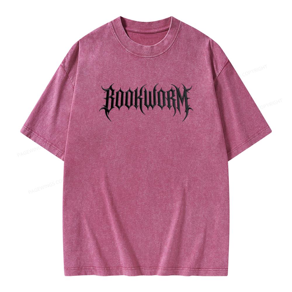 Pagewings Embroidered Bookworm Unisex Washed T-shirt