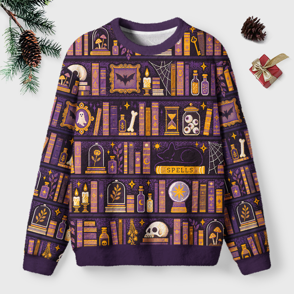Pagewings Halloween Bookish Unisex Ugly Light Knit Sweatshirt