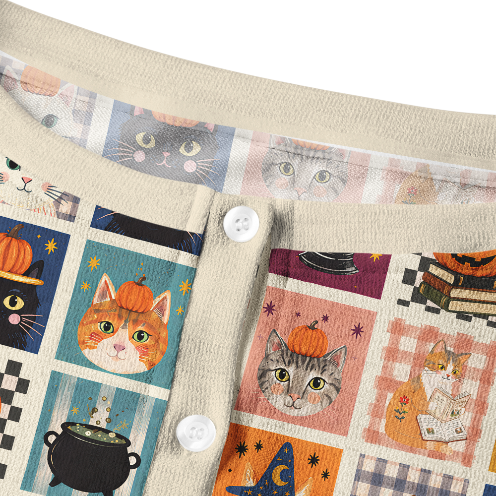 Pagewings Halloween Cat Reading Crew Neck Cardigan Sweaters