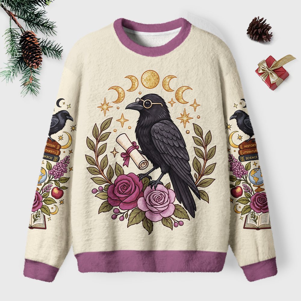 Pagewings Reading Crow Unisex Ugly Light Knit Sweatshirt