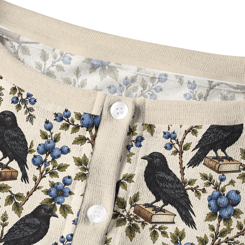 Pagewings Reading Crow Crew Neck Cardigan Sweaters