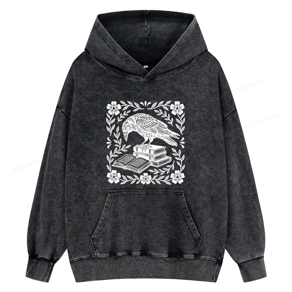 Pagewings Bookish Raven Unisex Washed Hoodie