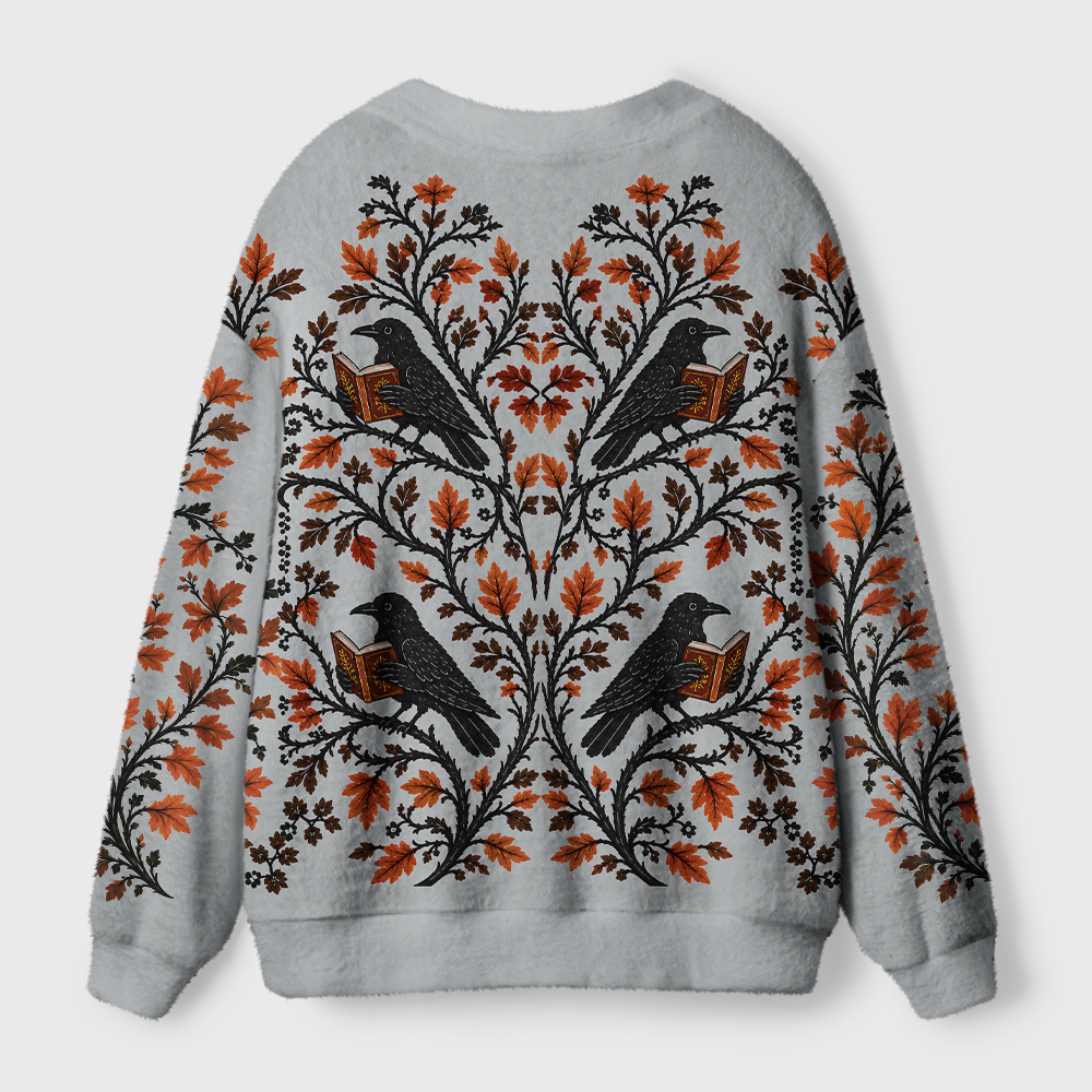 Pagewings Reading Crow Light Knit Unisex Cardigan Sweaters