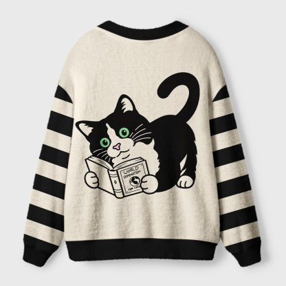 Pagewings Cat Book Lover Light Knit Unisex Cardigan Sweaters