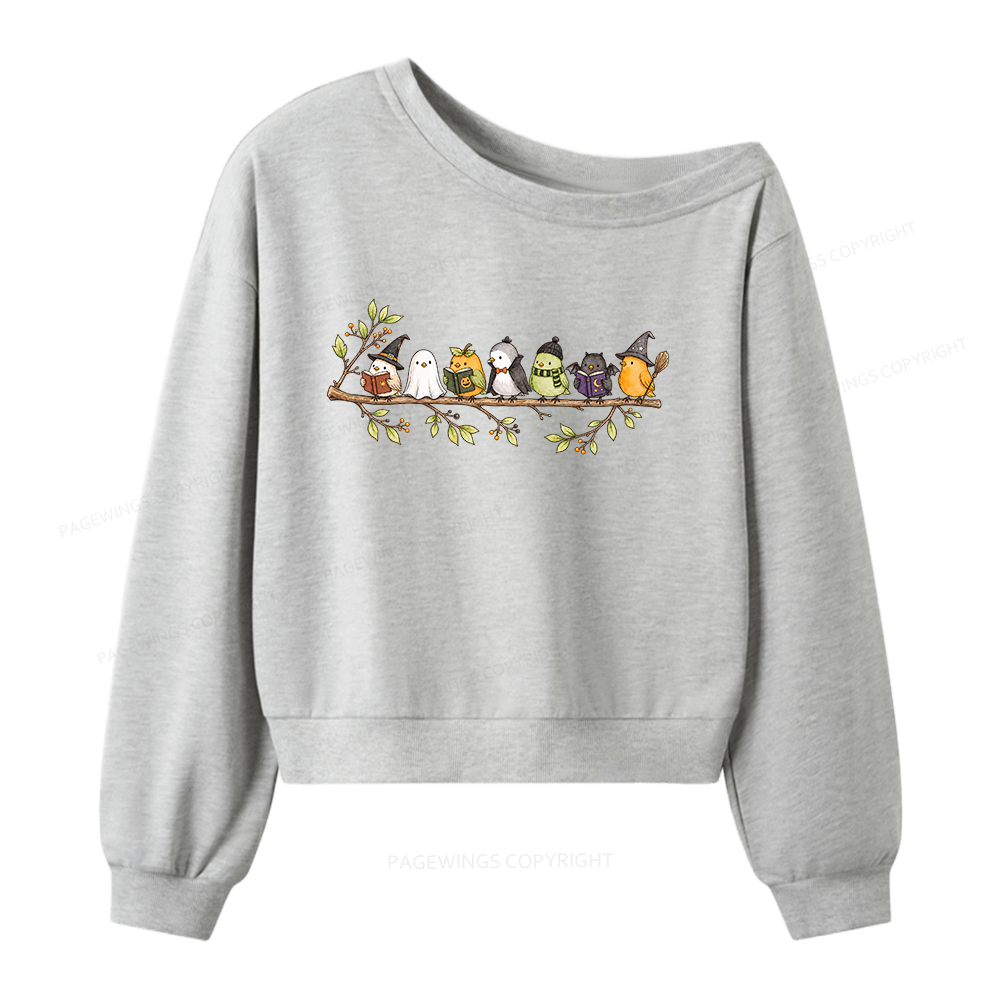 Pagewings Halloween Bird Women Off Shoulder Sweatshirt
