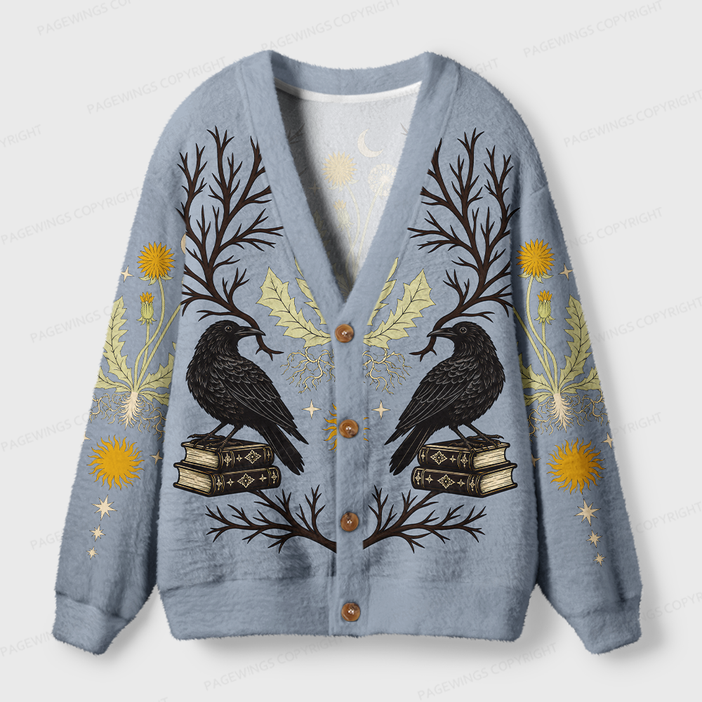 Pagewings Reading Crow Light Knit Unisex Cardigan Sweaters