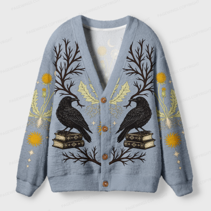 Pagewings Reading Crow Light Knit Unisex Cardigan Sweaters