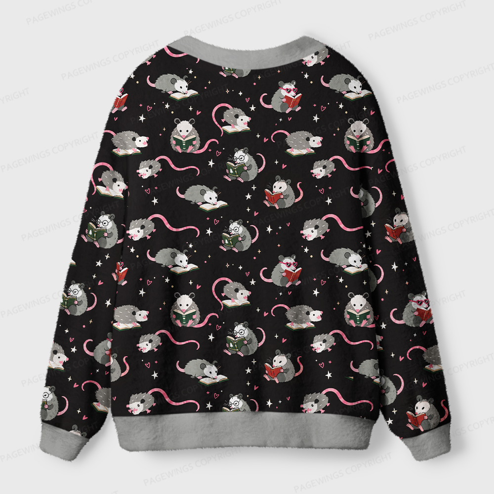 Pagewings Reading Opossum Light Knit Unisex Cardigan Sweaters