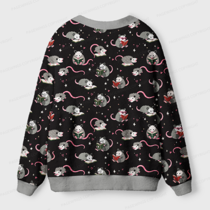 Pagewings Reading Opossum Light Knit Unisex Cardigan Sweaters