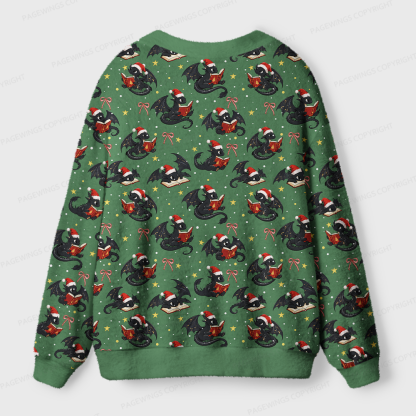 Pagewings Christmas Book Dragon Light Knit Unisex Cardigan Sweaters
