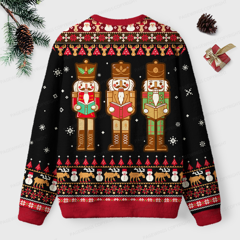 Pagewings Christmas Nutcracker Reading Books Unisex Ugly Light Knit Sweatshirt