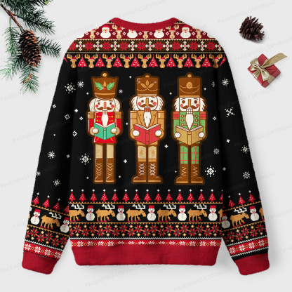Pagewings Christmas Nutcracker Reading Books Unisex Ugly Light Knit Sweatshirt