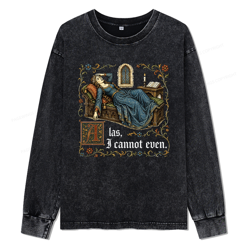 Pagewings Medieval Book Lover Unisex Washed Long Sleeve T-shirt