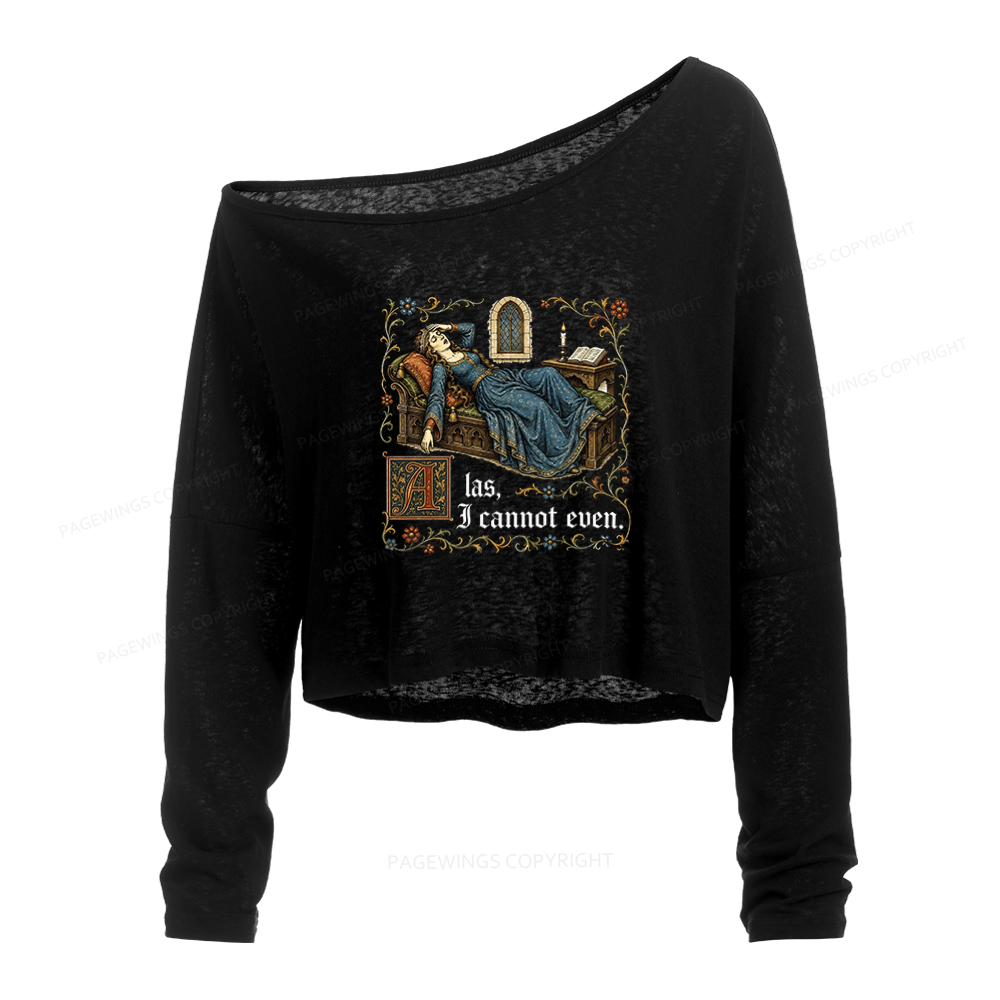 Pagewings Medieval Book Lover Slouchy Long Sleeve Off Shoulder T-shirt
