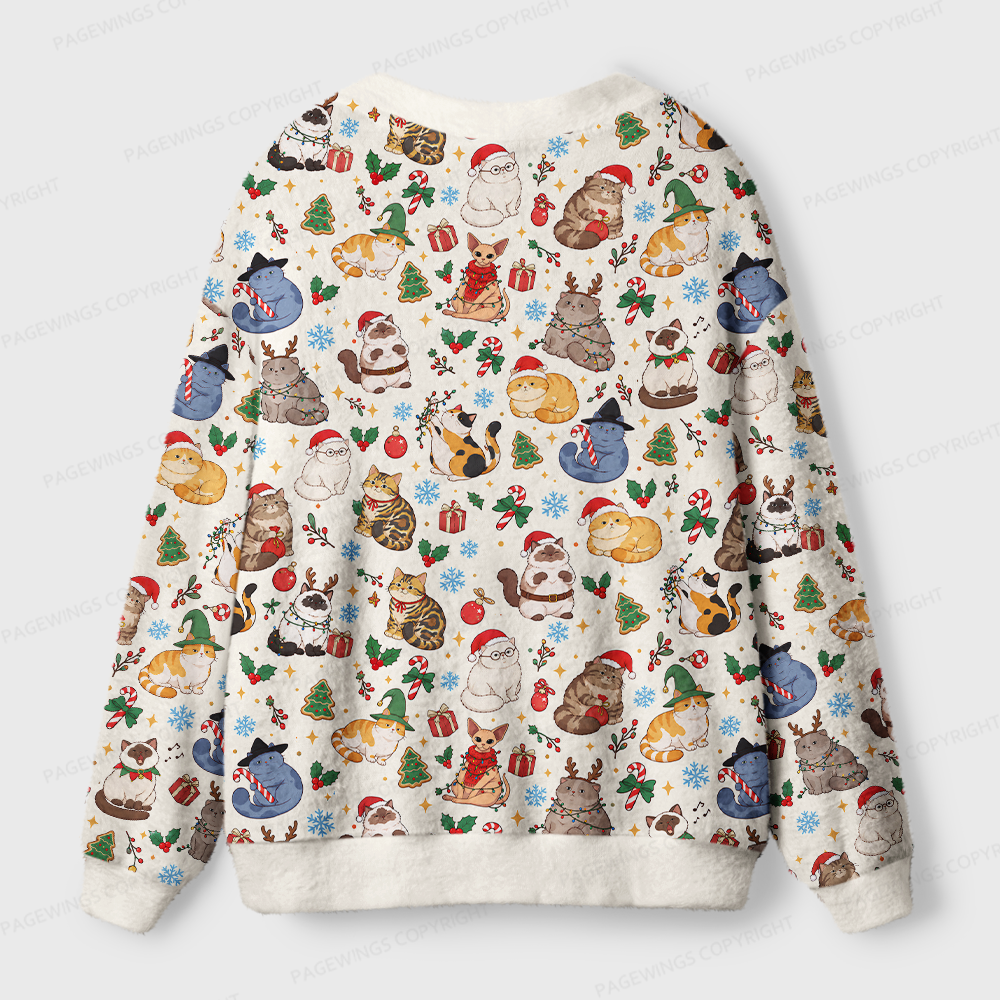Pagewings Christmas Cat Book Lover Light Knit Unisex Cardigan Sweaters