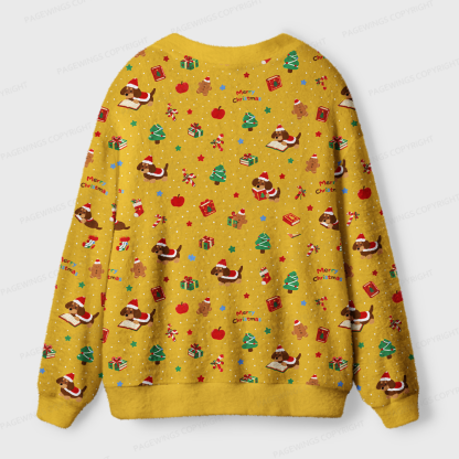 Pagewings Christmas Dog Book Lover Light Knit Unisex Cardigan Sweaters