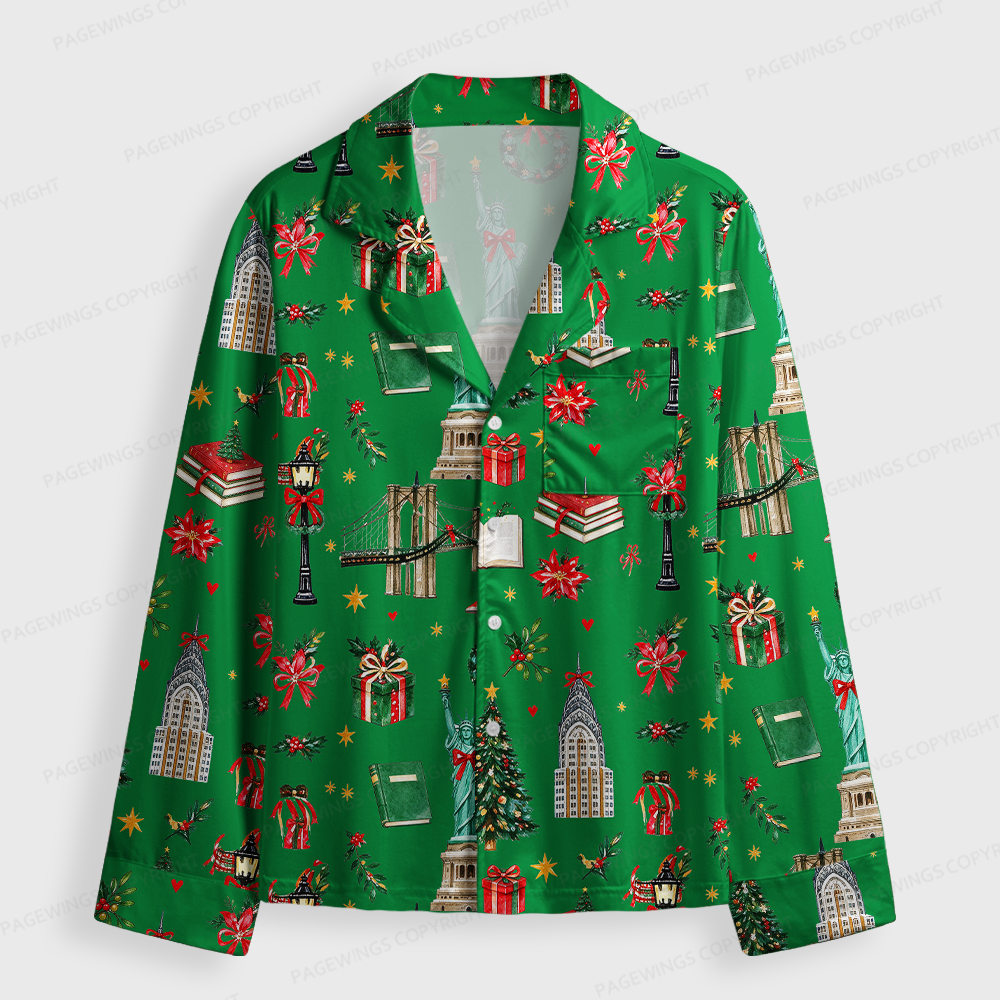 Pagewings Christmas Reading Unisex Button-Up Pajama Set