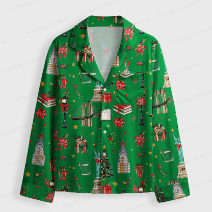 Pagewings Christmas Reading Unisex Button-Up Pajama Set