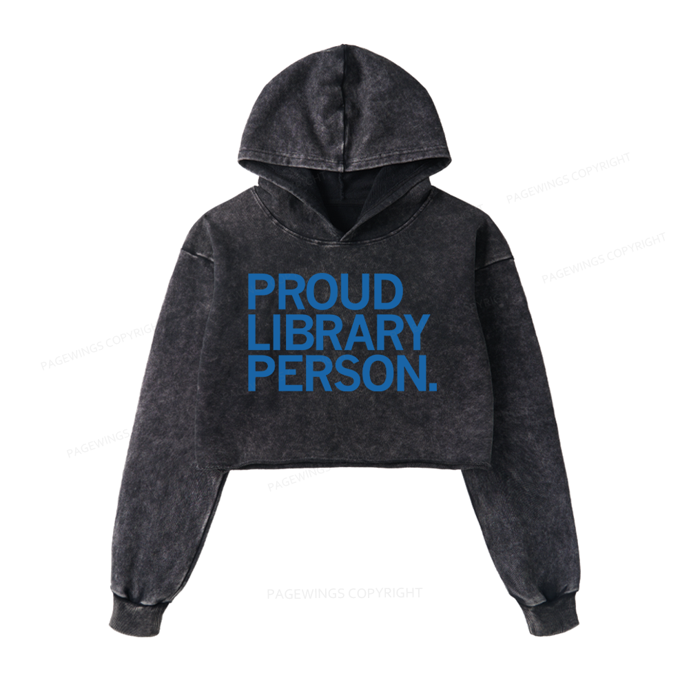 Pagewings Proud Library Person Washed Crop Hoodie