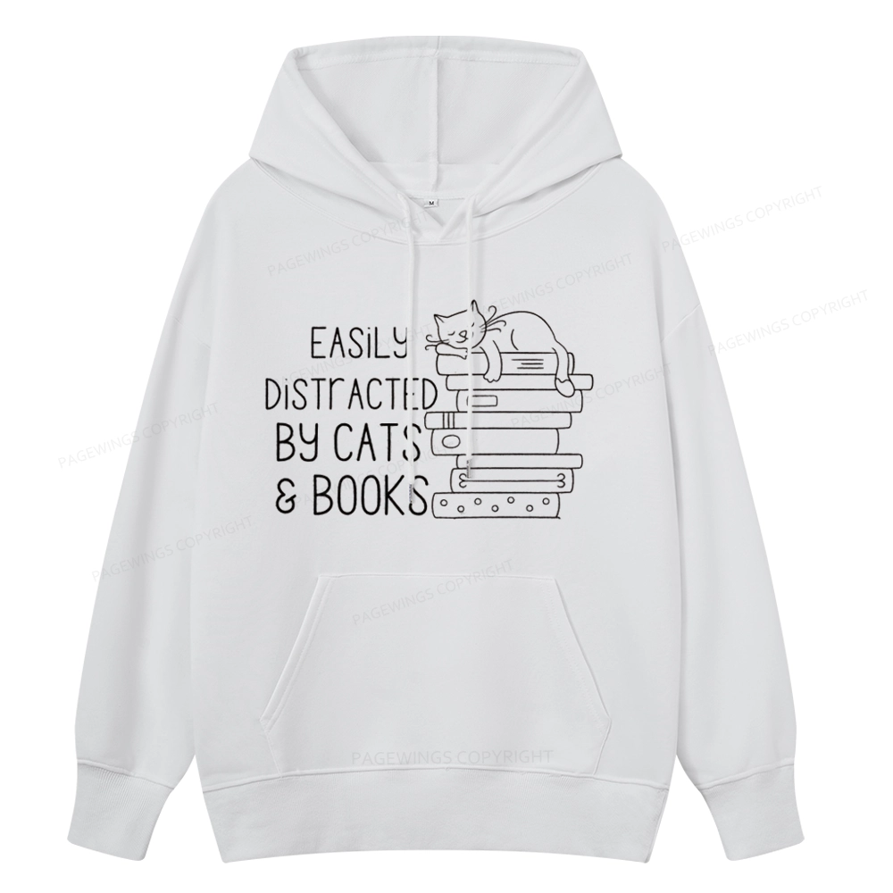 Pagewings Easily Distracted By Cats and Books Unisex  Classic Hoodie