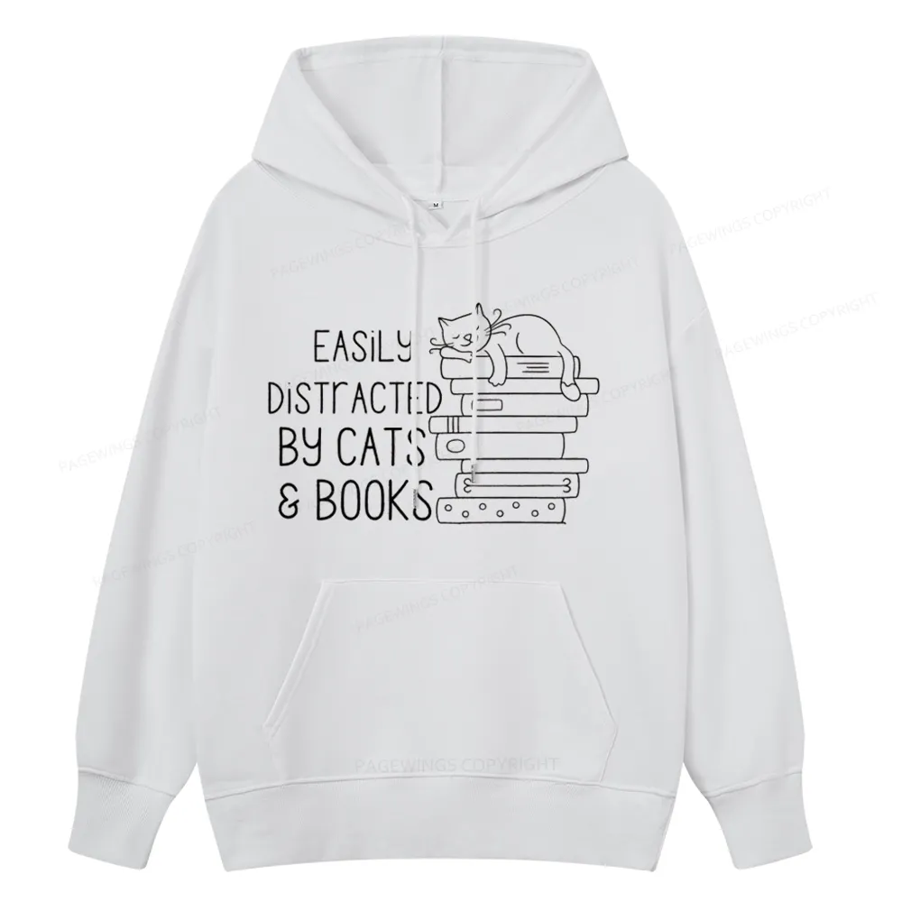 Pagewings Easily Distracted By Cats and Books Unisex  Classic Hoodie