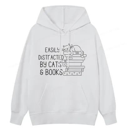 Pagewings Easily Distracted By Cats and Books Unisex  Classic Hoodie