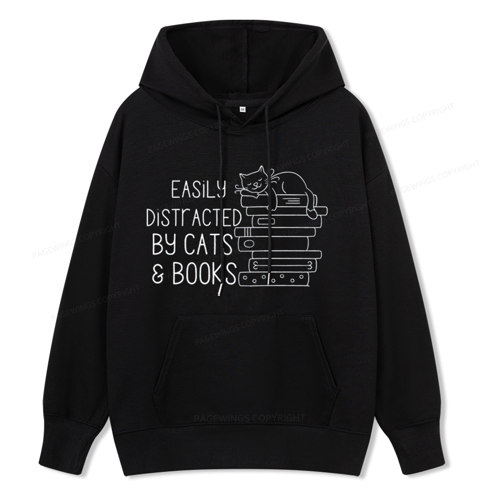 Pagewings Easily Distracted By Cats and Books Unisex  Classic Hoodie
