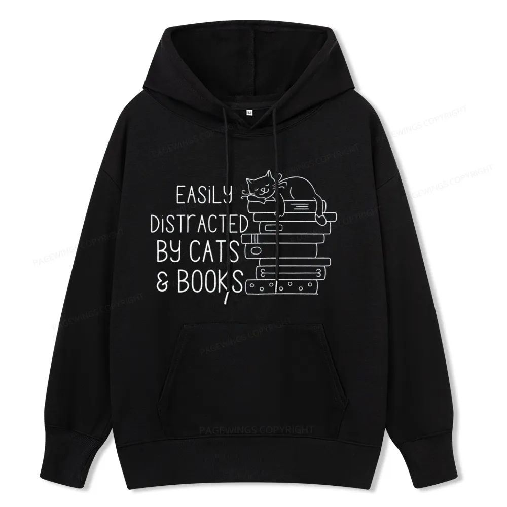 Pagewings Easily Distracted By Cats and Books Unisex  Classic Hoodie