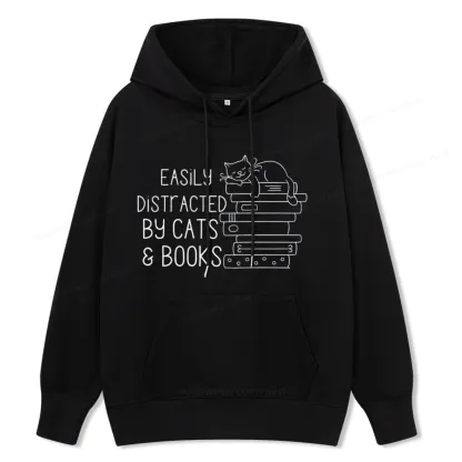 Pagewings Easily Distracted By Cats and Books Unisex  Classic Hoodie