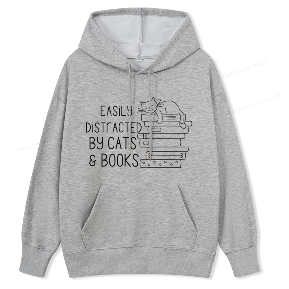Pagewings Easily Distracted By Cats and Books Unisex  Classic Hoodie