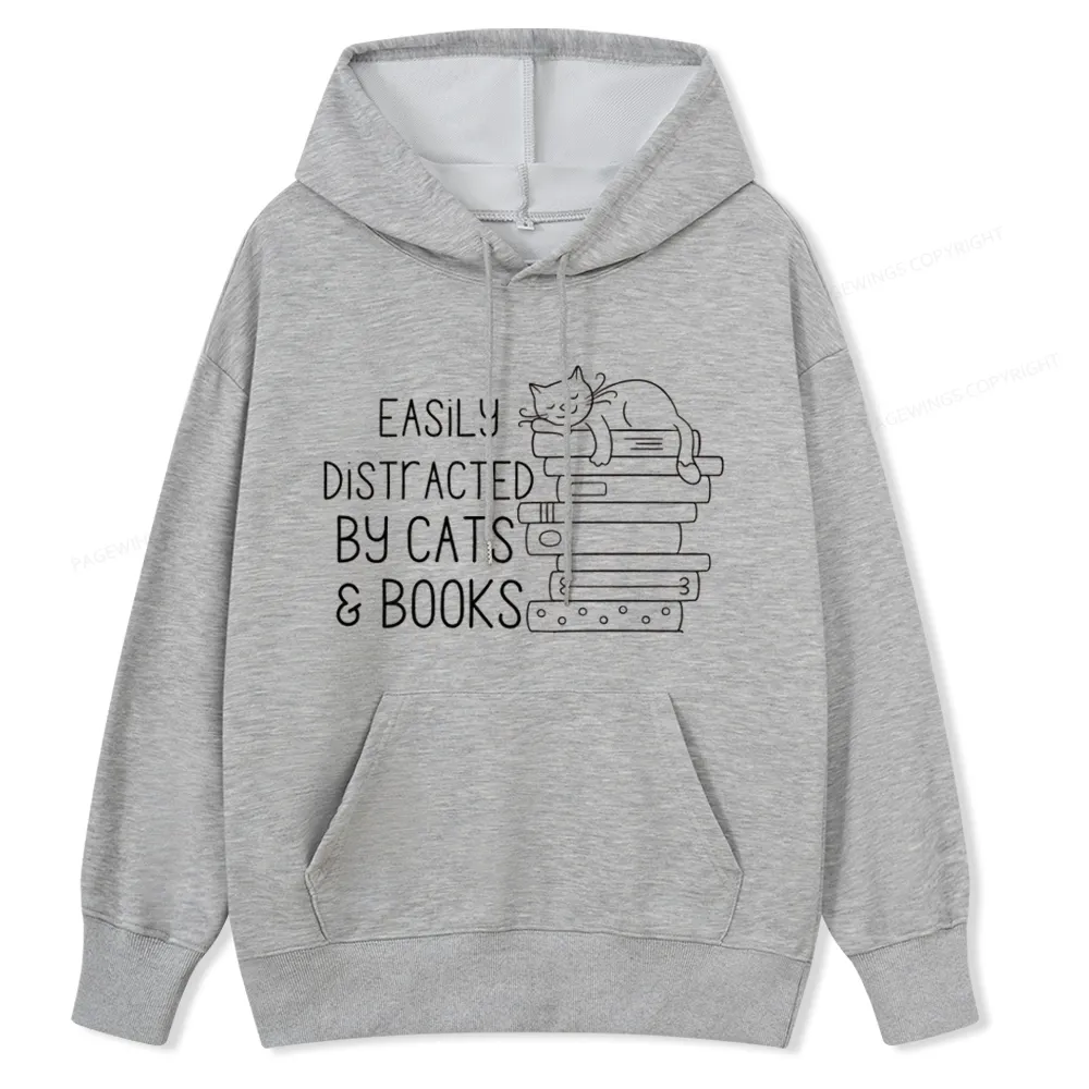 Pagewings Easily Distracted By Cats and Books Unisex  Classic Hoodie