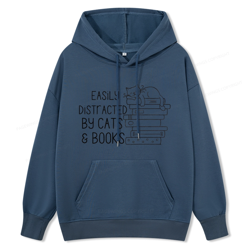 Pagewings Easily Distracted By Cats and Books Unisex  Classic Hoodie