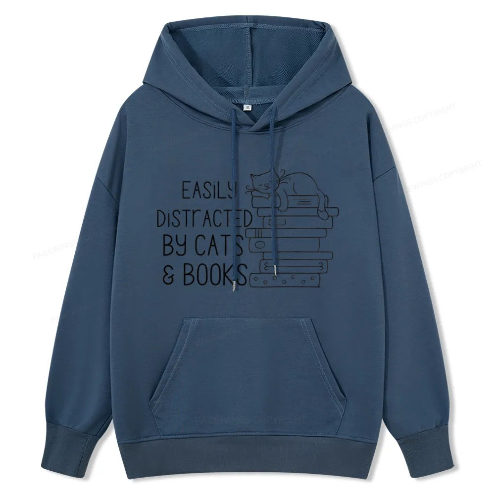 Pagewings Easily Distracted By Cats and Books Unisex  Classic Hoodie