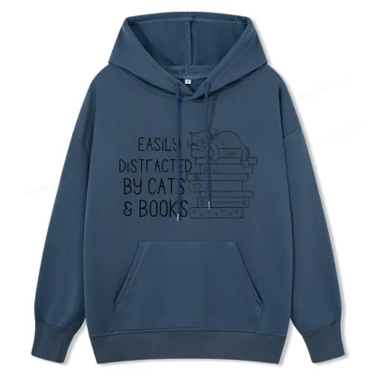 Pagewings Easily Distracted By Cats and Books Unisex  Classic Hoodie